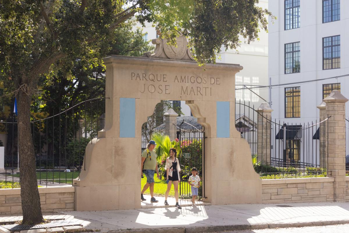 family walking out of the gates at Jose Marti Park
